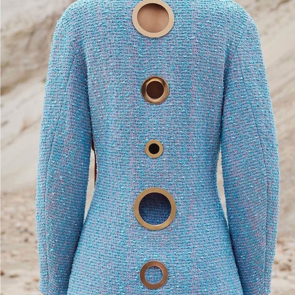 NWT STUNNING $2295.00 ST. JOHN Tweed Grommet Blazer in Lilac/Cornflower, size 2 - Picture 4 of 10